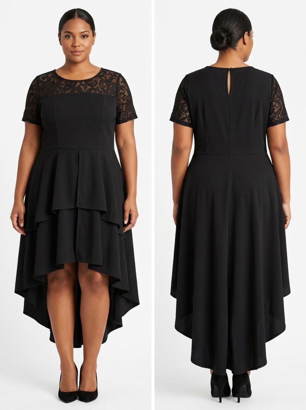 NWT Ashley Stewart Made in USA Black Yoke High-Low Dress Women Size 14/16